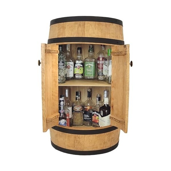Tonneau à bois avec porte - Casier à Vin,Whisky, Bière et Boissons 80 cm - Armoire à alcool - Baril en bois - Étagère à boute