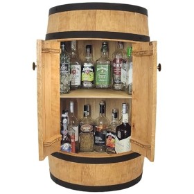 Tonneau à bois avec porte - Casier à Vin,Whisky, Bière et Boissons 80 cm - Armoire à alcool - Baril en bois - Étagère à boute