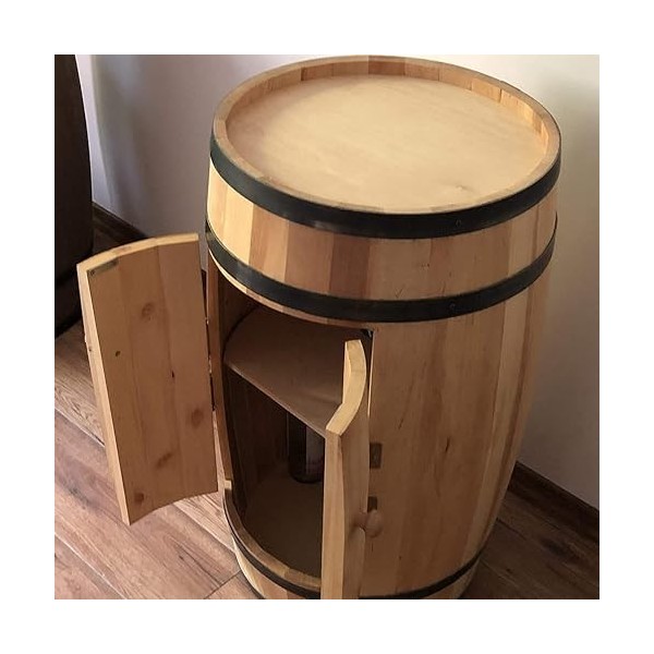 Tonneau à bois avec porte - Casier à Vin,Whisky, Bière et Boissons 80 cm - Armoire à alcool - Baril en bois - Étagère à boute