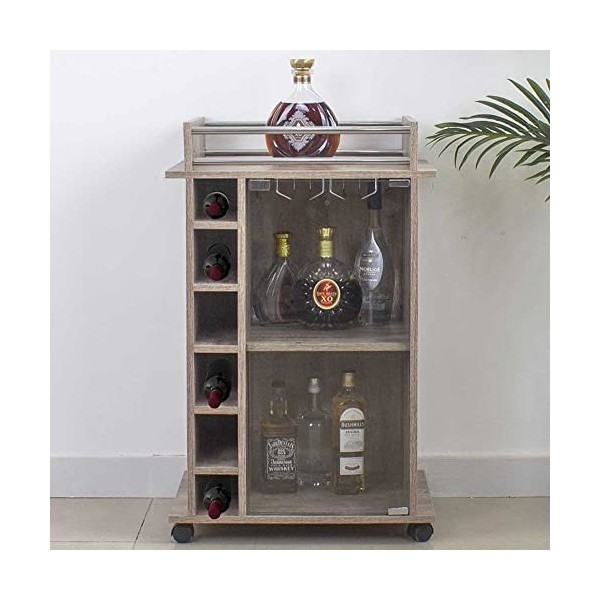 BAKAJI Meuble Bar Bouteilles vin Bois Cave 6 Places Porte Verres Taupe, dingénierie, 55 x 40 x 89 cm