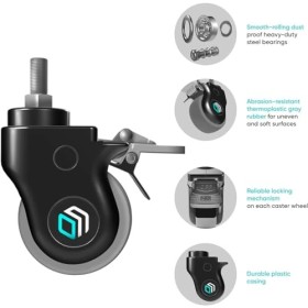 ONKRON AWL100 BLK Lot de 4 roulettes en caoutchouc munies de freins Noir