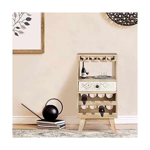 WOMO-DESIGN Armoire à Vin Roma avec Porte-Bouteille, Étagère et Tiroir, 45x90x40 cm, Unique, Fait Main, Vintage, Casier à Vin