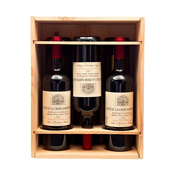 Mabouteille - Caisse en Bois à Glissière capacité 6 Bouteilles de Bordeaux, Bourgogne ou Champagne 75cl - A lunité