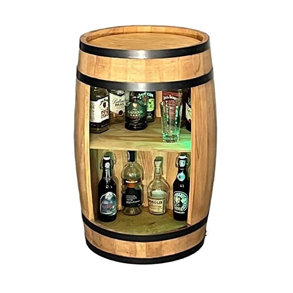 weeco USB Tonneau en Bois Vintage Minibar Armoire de Bar à LED Rustique - Commode de Maison gin Whisky, bière - Casier à Vin 