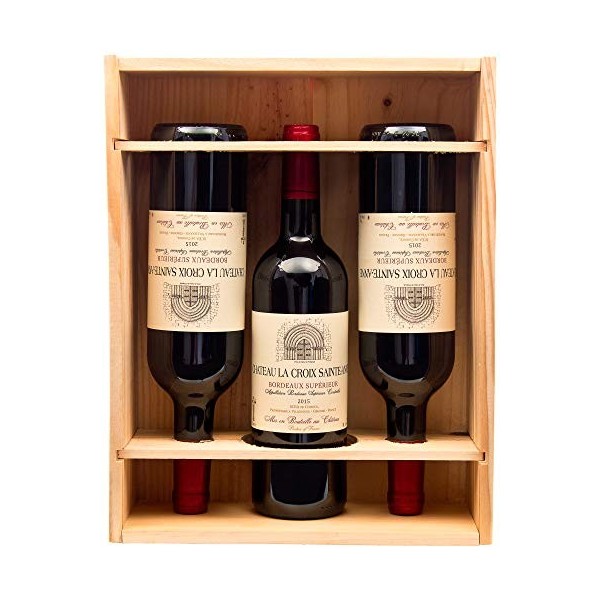 Mabouteille - Caisse en Bois à Glissière capacité 3 Bouteilles de Bordeaux, Bourgogne ou Champagne 75cl - A lunité