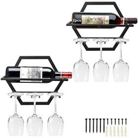 Giyiprpi Casier à Vin Mural en Métal, Support de Rack de Verres à Pied Porte-Bouteilles de Vin, Stockage de Vin Mural en Fer 