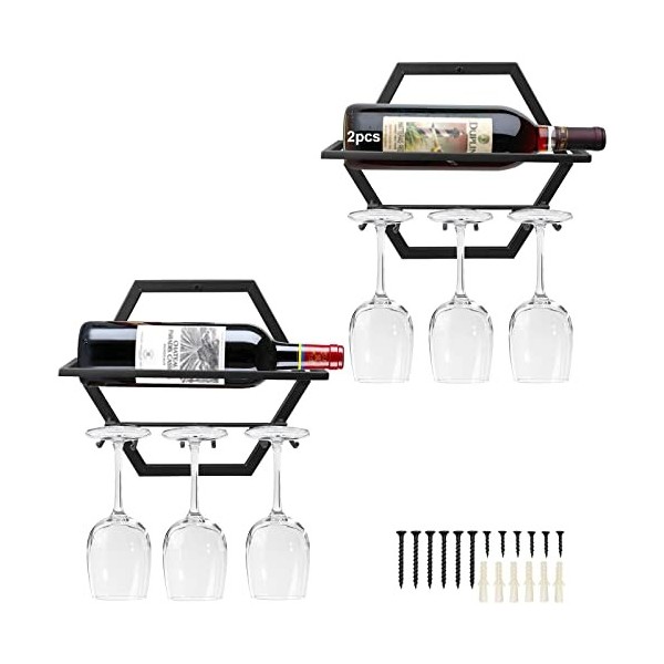 Giyiprpi Casier à Vin Mural en Métal, Support de Rack de Verres à Pied Porte-Bouteilles de Vin, Stockage de Vin Mural en Fer 