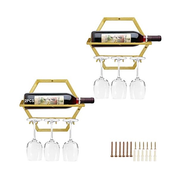 Giyiprpi Casier à Vin Mural en Métal, Support de Rack de Verres à Pied Porte-Bouteilles de Vin, Stockage de Vin Mural en Fer 
