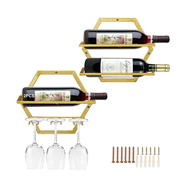 Giyiprpi Casier à Vin Mural en Métal, Support de Rack de Verres à Pied Porte-Bouteilles de Vin, Stockage de Vin Mural en Fer