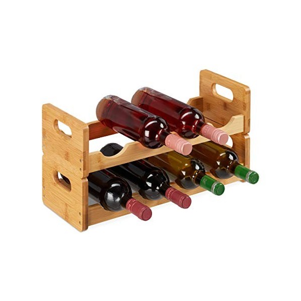 Relaxdays 10025949, Armoire à vin pour 8 bouteilles, horizontale, Etagère bambou, HLP 24 x 47 x 18 cm, naturelle