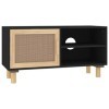 Générique Meuble TV Noir 80x30x40 cm Bois de pin Massif et rotin Naturel,10.6 KG,345613, Meubles, Meubles TV