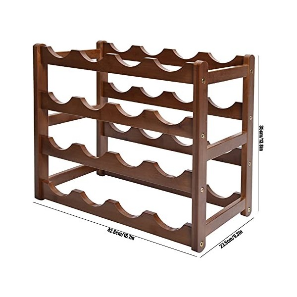 Cikonielf Casier à vin en Bambou à 4 Couches en Bois de Bambou Naturel Le casier à vin Peut contenir 16 Bouteilles de vin 35 