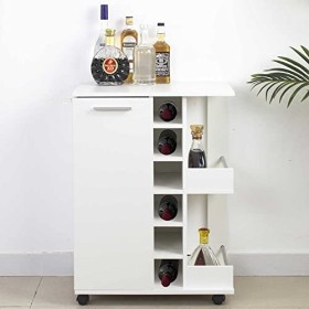 BAKAJI Meuble Bar Bouteilles vin Bois Cave 6 Places Porte Verres Blanc, dingénierie, 60x37x82cm