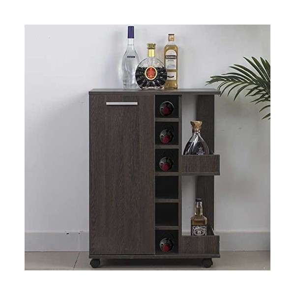 BAKAJI Meuble Bar Bouteilles vin Bois Cave 6 Places Porte Verres Blanc, dingénierie, 60x37x82cm