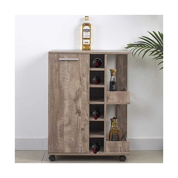 BAKAJI Meuble Bar Bouteilles vin Bois Cave 6 Places Porte Verres Blanc, dingénierie, 60x37x82cm