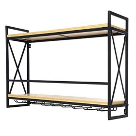 Casier à Vin Industriel étagère Murale à 2 Couches, Support de Verre à 8 Pieds, Merveilleux Rangement et Affichage pour la Cu