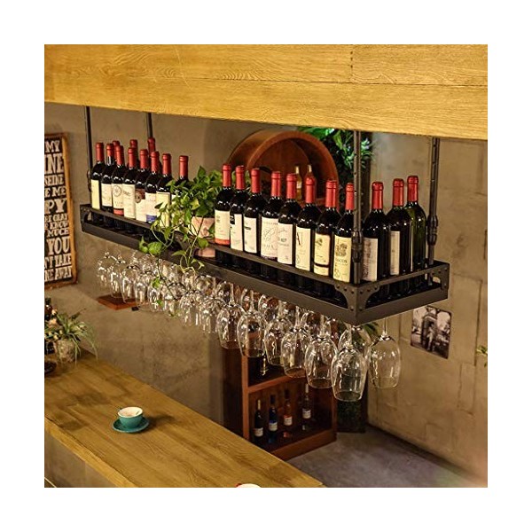 PJQUEKAIPJ Casier À Vin De Bar Restaurant Casier À Bouteilles De Vin Mural, Support De Verre À Vin À Hauteur Réglable Au Plaf