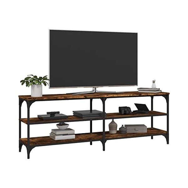 Gecheer Meuble TV de Style Industriel Meuble TV de 3 étagères Ouvertes Meuble Television Bois de Salon chêne fumé 140x30x50 c