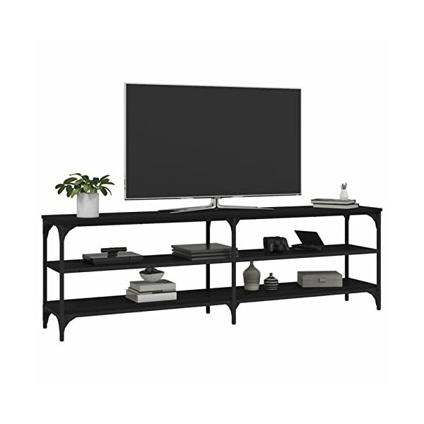 Gecheer Meuble TV de Style Industriel Meuble TV de 3 étagères Ouvertes Meuble Television Bois de Salon chêne fumé 140x30x50 c