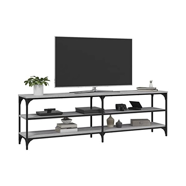 Gecheer Meuble TV de Style Industriel Meuble TV de 3 étagères Ouvertes Meuble Television Bois de Salon chêne fumé 140x30x50 c