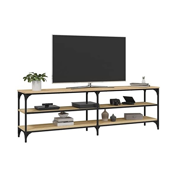 Gecheer Meuble TV de Style Industriel Meuble TV de 3 étagères Ouvertes Meuble Television Bois de Salon chêne fumé 140x30x50 c