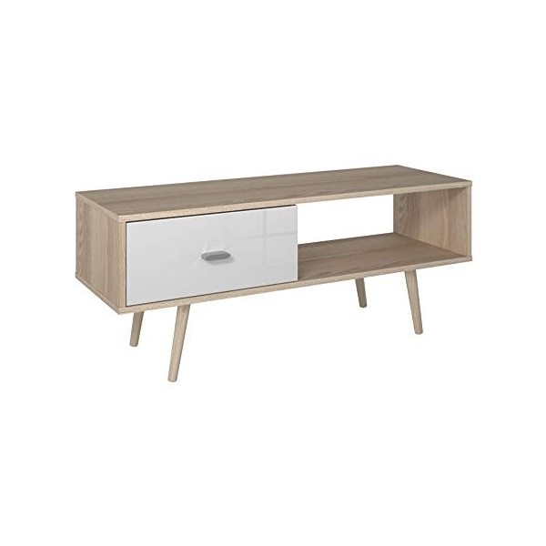 Berlioz Creations Oliven Meuble TV, Chêne cérusé et Blanc, 111 x 38 x 45 cm, Fabrication 100% Française