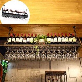 PJQUEKAIPJ Casier À Vin De Bar Restaurant Casier À Bouteilles De Vin Mural, Suspendu Industriel Noir, Support De Verre À Vin 
