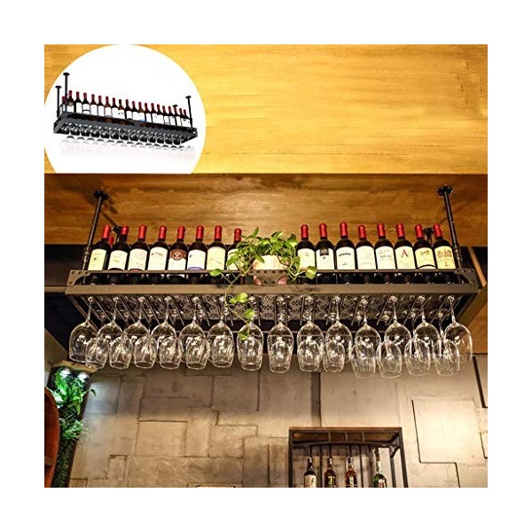 PJQUEKAIPJ Casier À Vin De Bar Restaurant Casier À Bouteilles De Vin Mural, Suspendu Industriel Noir, Support De Verre À Vin 