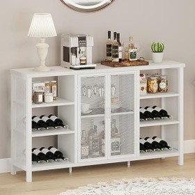 FATORRI Armoire de bar à vin industrielle pour boissons alcoolisées et verres, en bois et métal avec casier à vin amovible, b