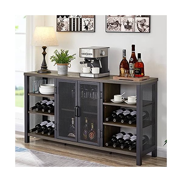 FATORRI Armoire industrielle pour bar à vin pour liqueur et verres, armoire à café en bois de ferme avec étagère à vin, buffe