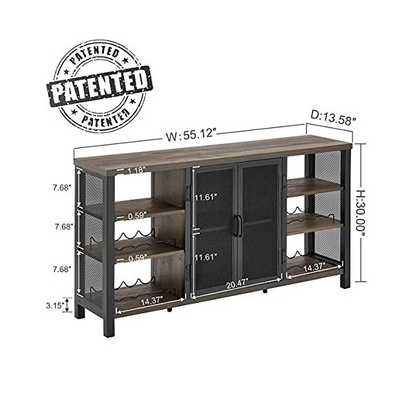 FATORRI Armoire industrielle pour bar à vin pour liqueur et verres, armoire à café en bois de ferme avec étagère à vin, buffe