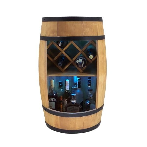 CREATIVE COOPER Baril de baril LED RVB avec support à vin - Casier à vin - Tonneau en bois - Bar de maison - 80 x 50 cm - Déc