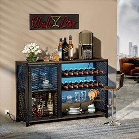 WASAGUN Armoire de bar à vin, armoire à café avec support en verre, armoire de buffet avec 1 porte en maille pour cuisine, sa
