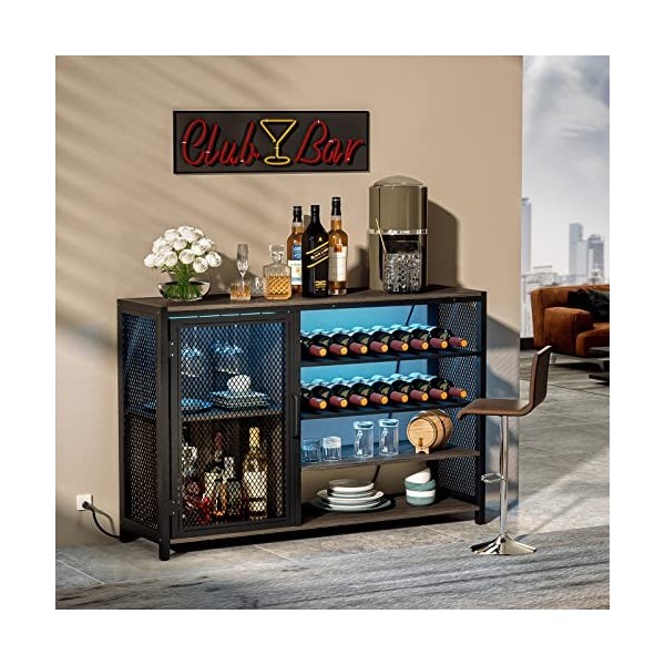 WASAGUN Armoire de bar à vin, armoire à café avec support en verre, armoire de buffet avec 1 porte en maille pour cuisine, sa