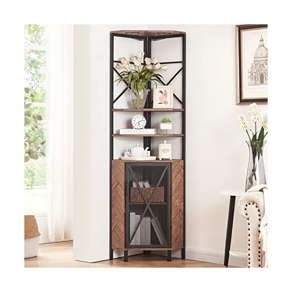 HOMISSUE Étagère dangle à 5 niveaux avec rangement, grande armoire dangle rustique, étagère dangle multifonction avec casi