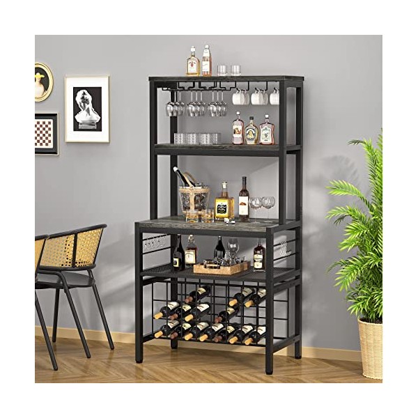 Unikito Armoire de bar à vin, table à vin sur pied, armoire à liqueur avec support pour verre, armoire de bar à vin et café, 