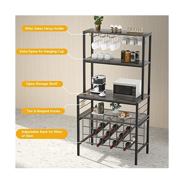 Unikito Armoire de bar à vin, table à vin sur pied, armoire à liqueur avec support pour verre, armoire de bar à vin et café, 