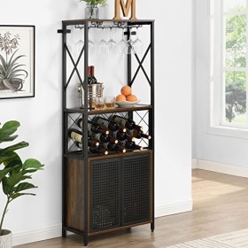 OIOG Meuble de bar à vin autonome avec support en verre et armoire de rangement, armoire multifonction pour cuisine et salle 