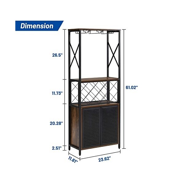 OIOG Meuble de bar à vin autonome avec support en verre et armoire de rangement, armoire multifonction pour cuisine et salle 