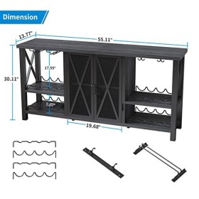 HOMYSHOPY Armoire de bar à vin avec support en verre, armoire à liqueur avec casier à vin amovible, buffet de buffet, table à
