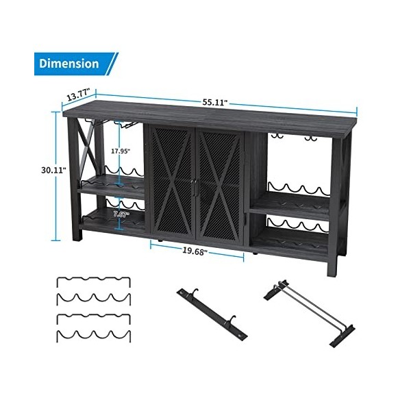 HOMYSHOPY Armoire de bar à vin avec support en verre, armoire à liqueur avec casier à vin amovible, buffet de buffet, table à