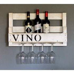 dekorie67 Casier à vin en Bois Vino avec Porte-Verre Vintage Shabby White