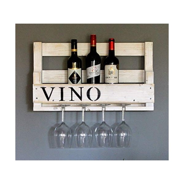 dekorie67 Casier à vin en Bois Vino avec Porte-Verre Vintage Shabby White