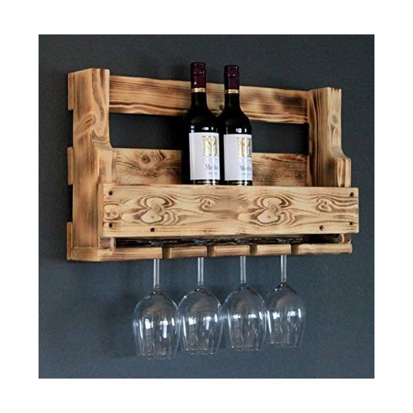 dekorie67 Casier à vin en Bois Vino avec Porte-Verre Vintage Shabby White