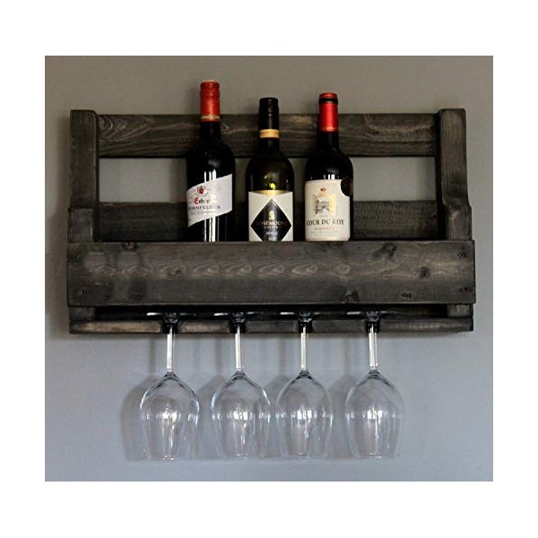 dekorie67 Casier à vin en Bois Vino avec Porte-Verre Vintage Shabby White