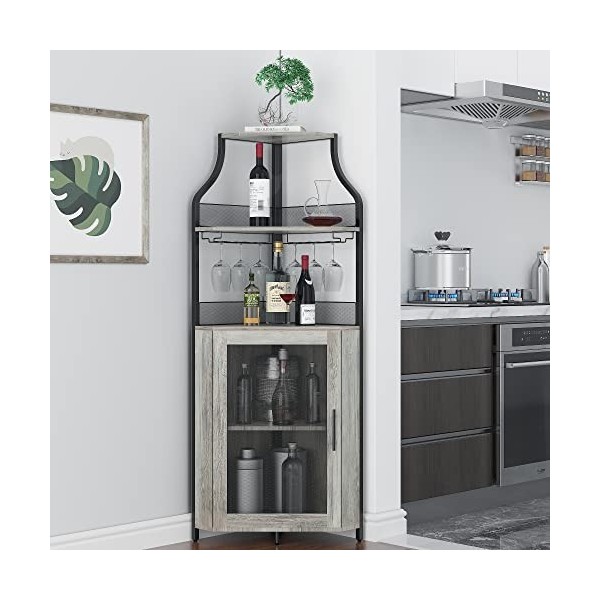 GAOMON Meuble dangle pour bar à vin avec casier à vin amovible, armoire de bar avec porte-verre, petit buffet et buffet avec