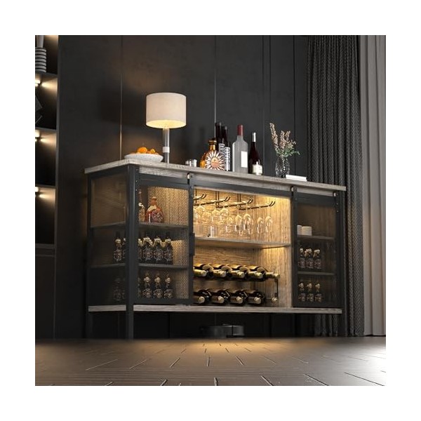 QNICE Armoire de bar industrielle à vin / Armoire à café à porte coulissante de 139,7 cm / Buffet de ferme avec casier à vin 