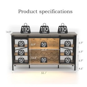 QNICE Armoire de bar industrielle à vin / Armoire à café à porte coulissante de 139,7 cm / Buffet de ferme avec casier à vin 