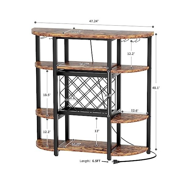 Unikito Casier à vin autonome avec sortie et deux lumières LED, armoire industrielle à 4 niveaux pour bar à vin avec étagère,