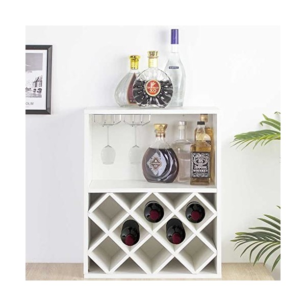 BAKAJI Meuble Bar Cave à vin en Bois 8 Places Porte Verres à Pied Blanc, dingénierie, 52x28x42 cm
